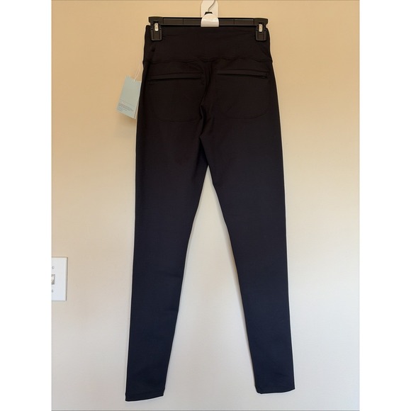 Zella Classic Black Faux Leather Detail High Waist Yoga Workout Leggings XS NEW - Picture 4 of 11